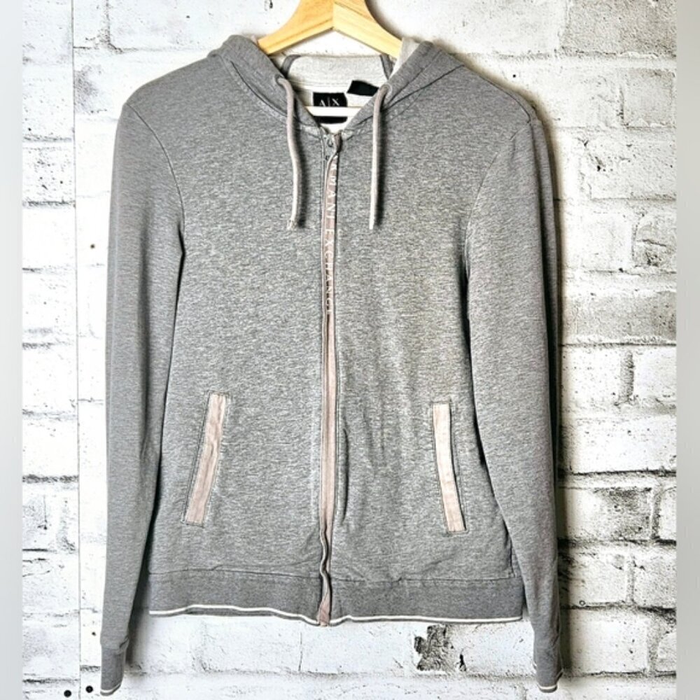 Armani Exchange Womens Gray Full Zip Logo Hoodie Sweatshirt Size Small